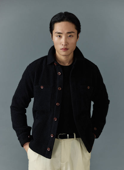 Men's Blanket Overshirt - Casentino Wool - Black | Percival Featured
