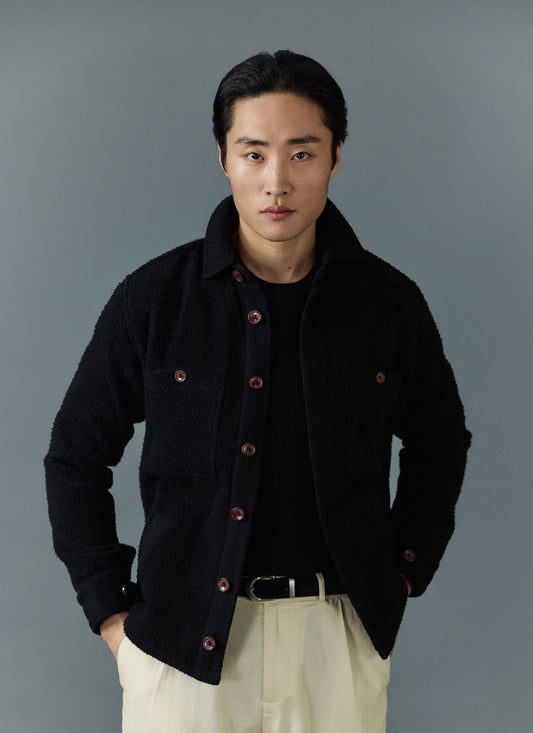 Men's Blanket Overshirt - Casentino Wool - Black | Percival Featured