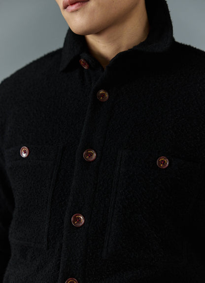 Men's Blanket Overshirt - Casentino Wool - Black | Percival Featured
