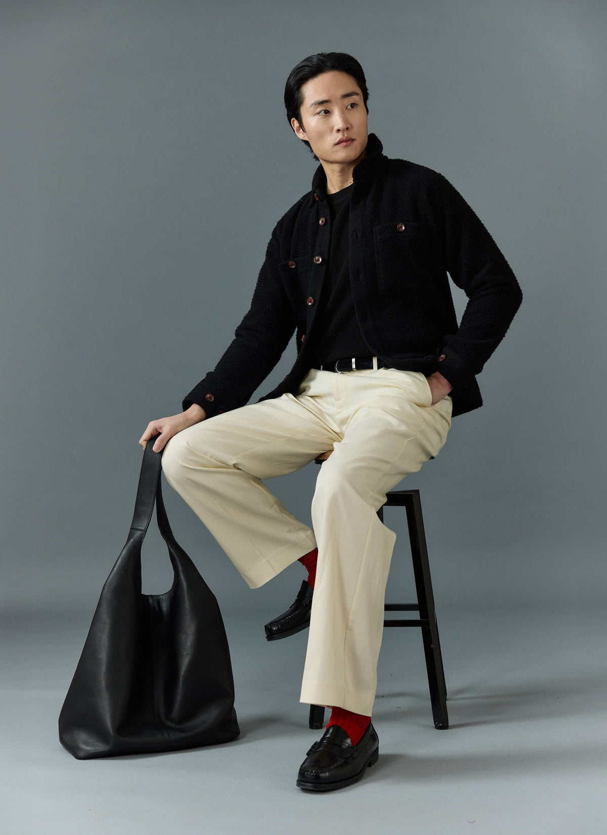 Men's Blanket Overshirt - Casentino Wool - Black | Percival Featured