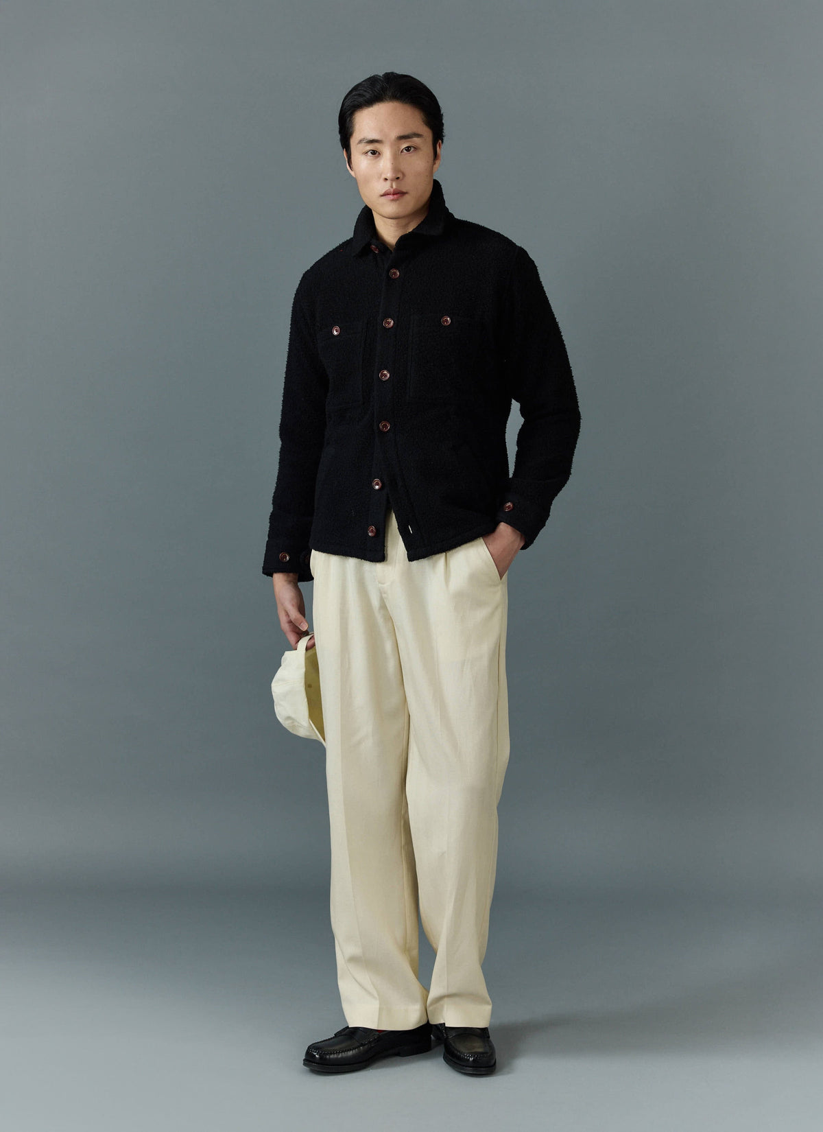 Men's Blanket Overshirt - Casentino Wool - Black | Percival Featured