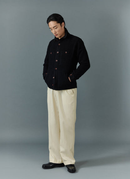 Men's Blanket Overshirt - Casentino Wool - Black | Percival Featured