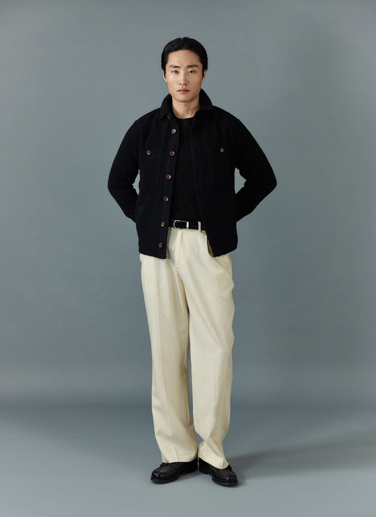 Men's Blanket Overshirt - Casentino Wool - Black | Percival Featured