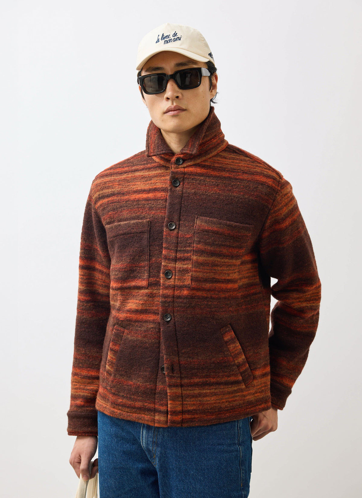Men's Mississippi Jacquard Overshirt - Boiled Wool - Burnt Orange | Percival New