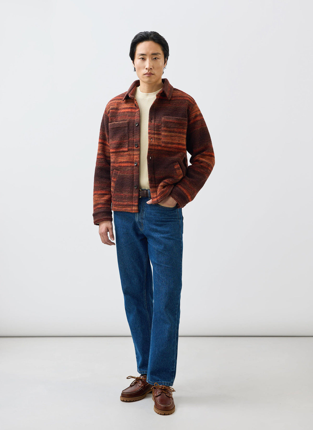 Men's Mississippi Jacquard Overshirt - Boiled Wool - Burnt Orange | Percival New