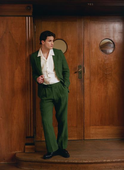 Men's Linen Blazer - Suit Jacket - Forest Green | Percival Trending