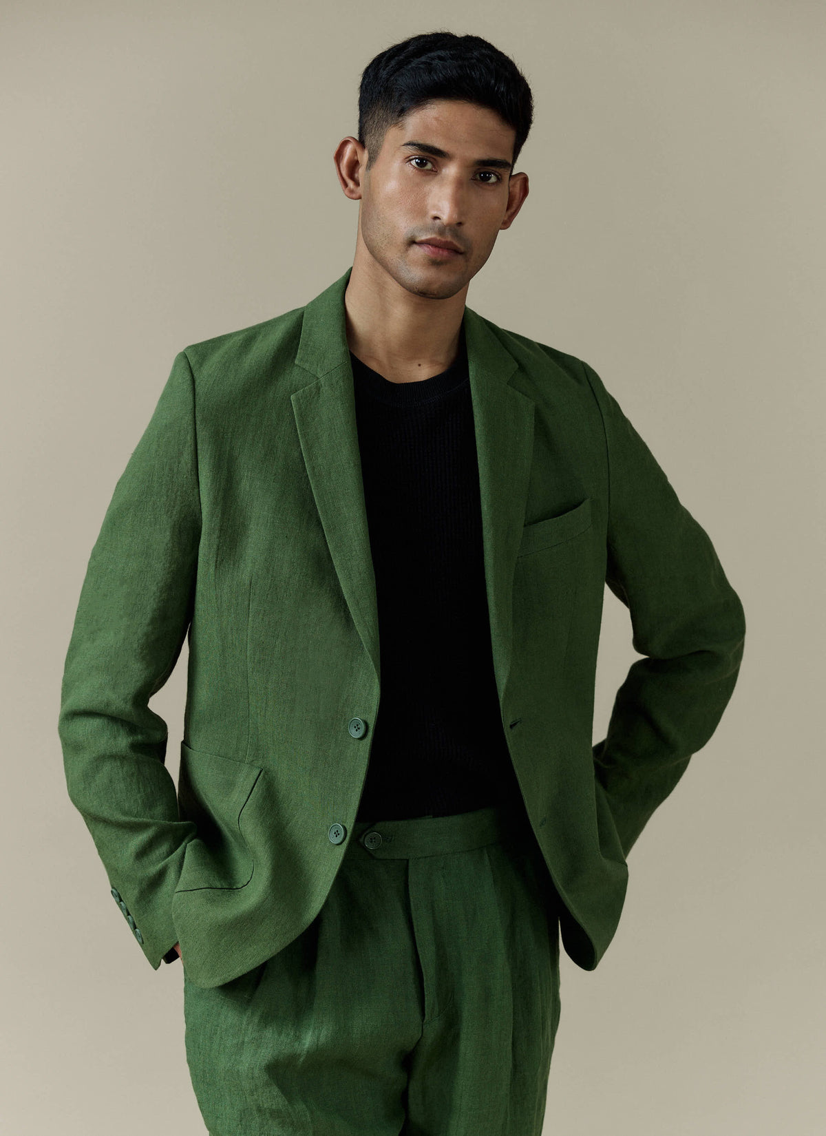 Men's Linen Blazer - Suit Jacket - Forest Green | Percival Trending