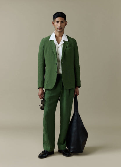 Men's Linen Blazer - Suit Jacket - Forest Green | Percival Trending