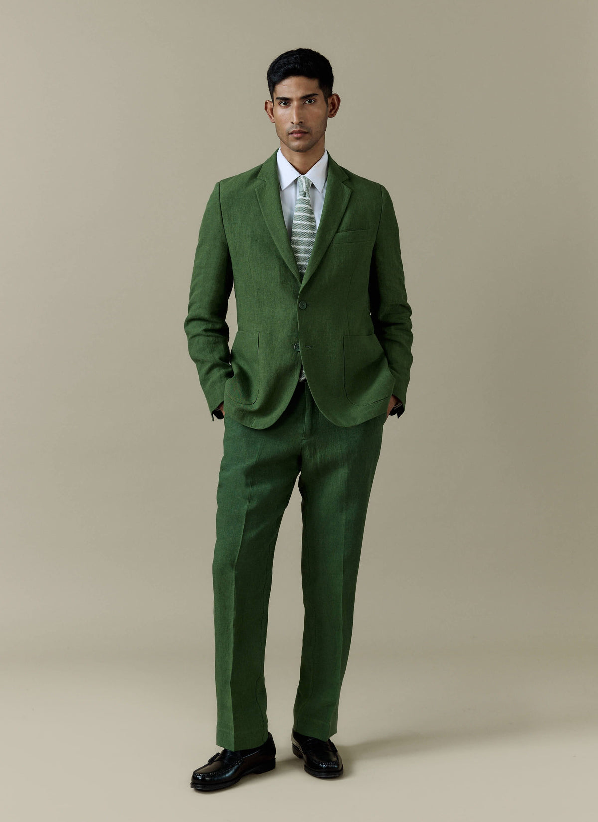 Men's Linen Blazer - Suit Jacket - Forest Green | Percival Trending