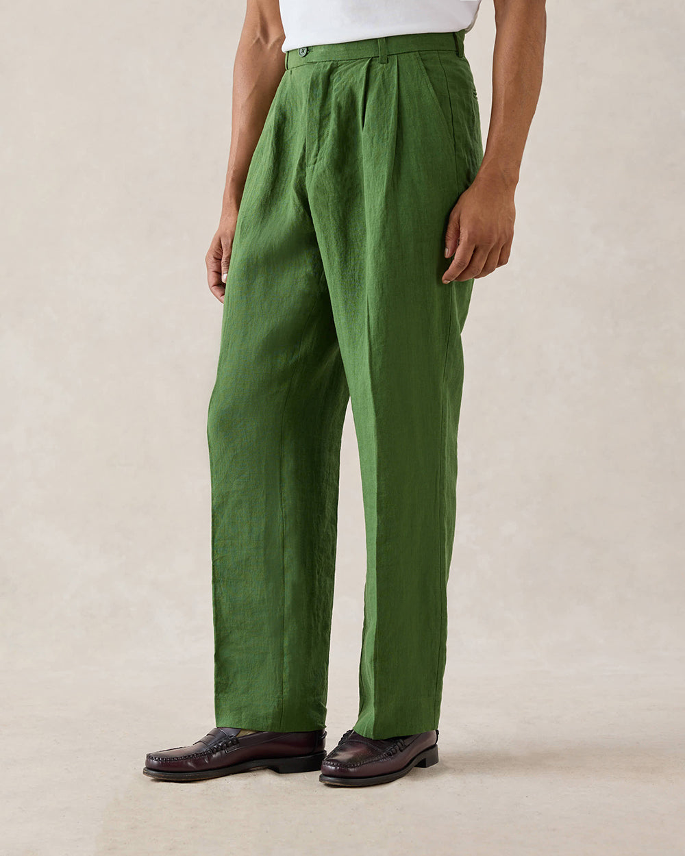 Men's Pleated Suit Trousers - Linen - Forest Green | Percival Deals