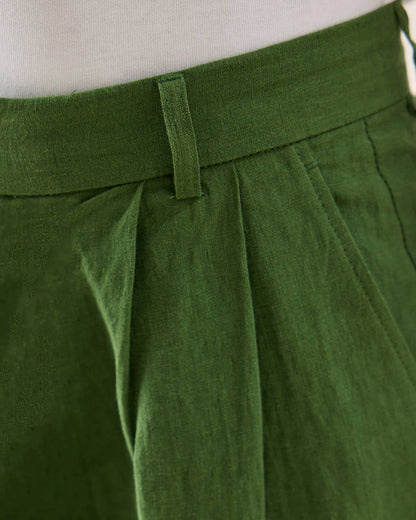Men's Pleated Suit Trousers - Linen - Forest Green | Percival Deals