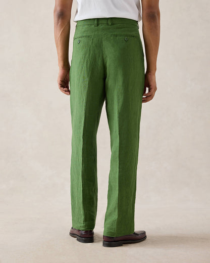 Men's Pleated Suit Trousers - Linen - Forest Green | Percival Deals