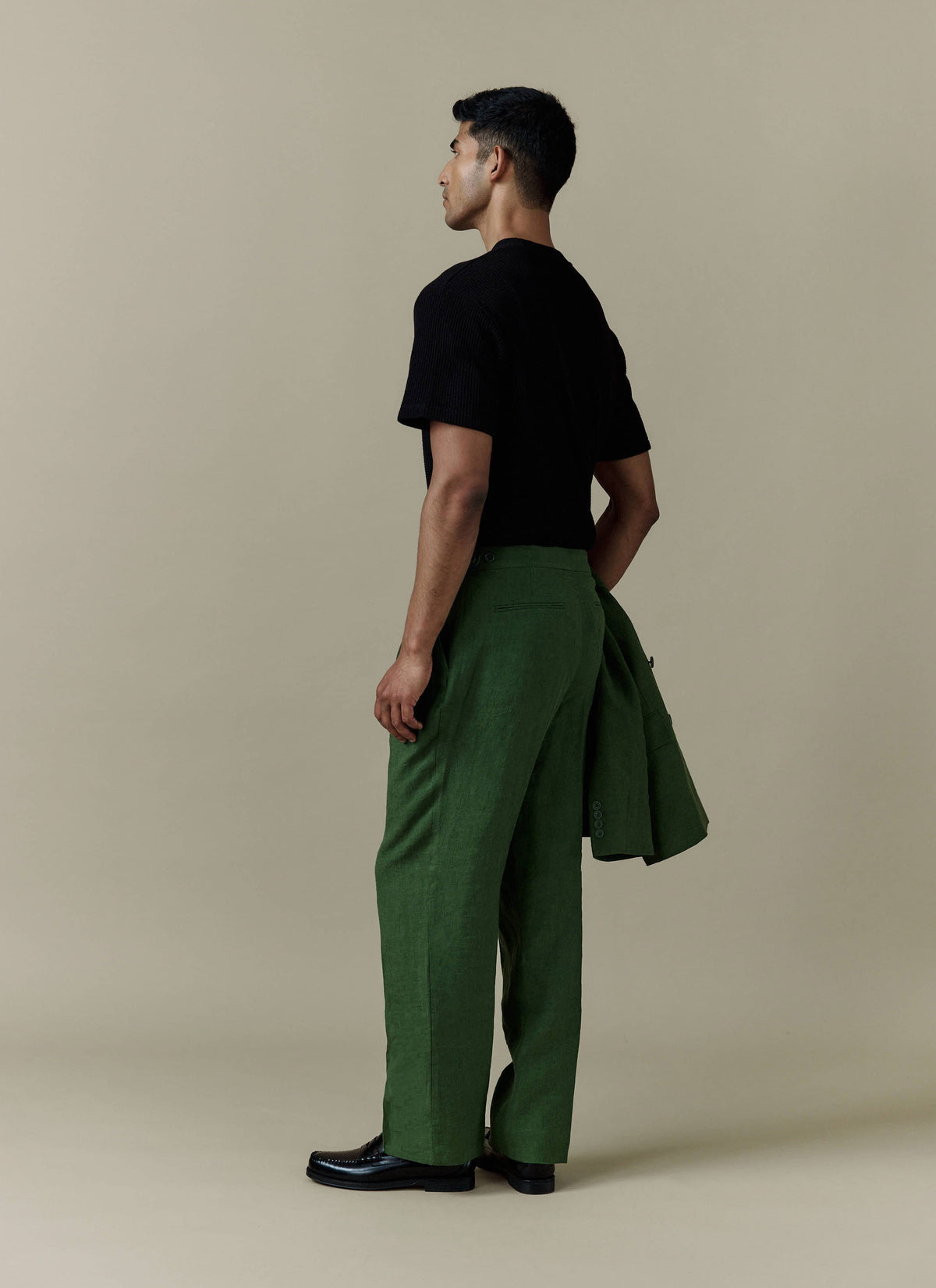 Men's Pleated Suit Trousers - Linen - Forest Green | Percival Deals