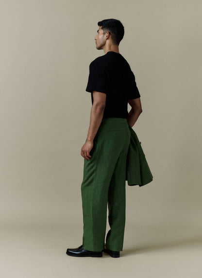 Men's Pleated Suit Trousers - Linen - Forest Green | Percival Deals