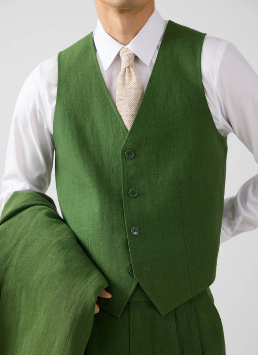 Men's Waistcoat - Linen - Forest Green | Percival New