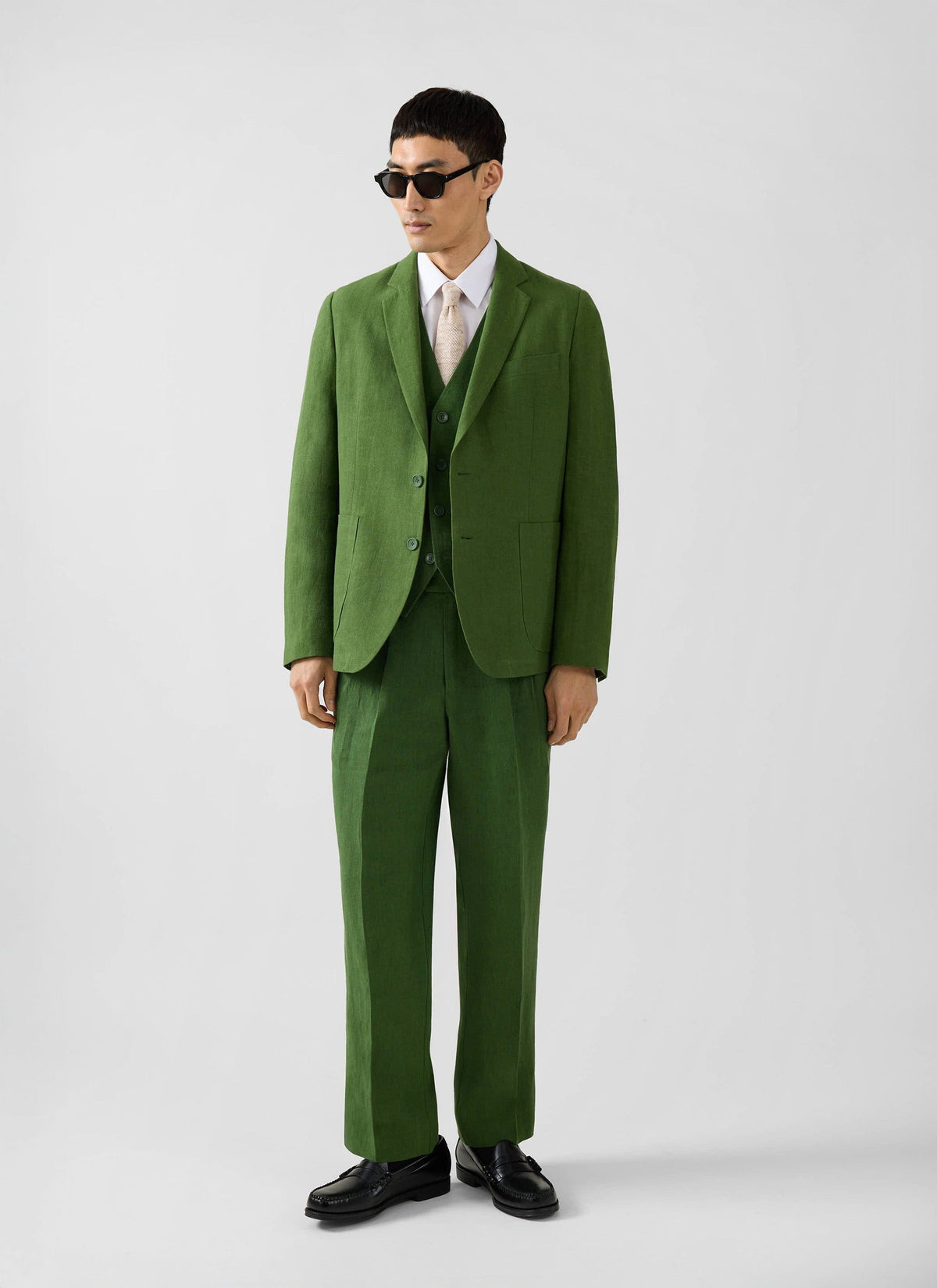 Men's Waistcoat - Linen - Forest Green | Percival New