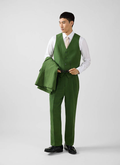 Men's Waistcoat - Linen - Forest Green | Percival New