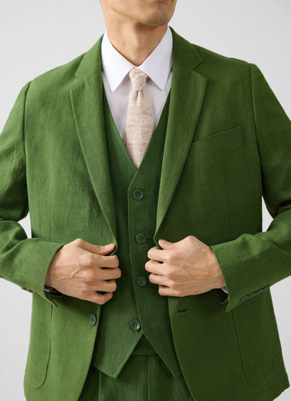 Men's Waistcoat - Linen - Forest Green | Percival New