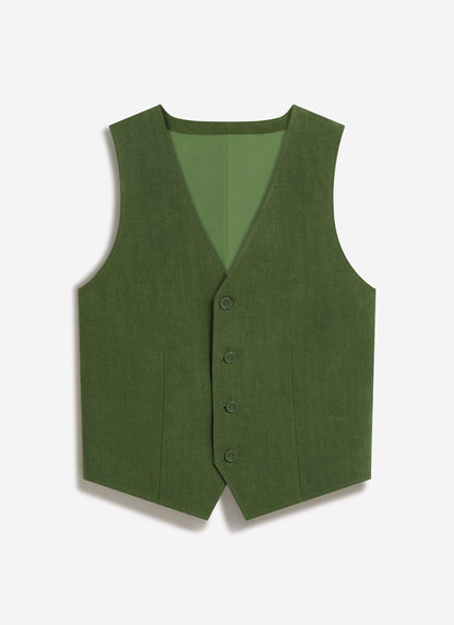 Men's Waistcoat - Linen - Forest Green | Percival New