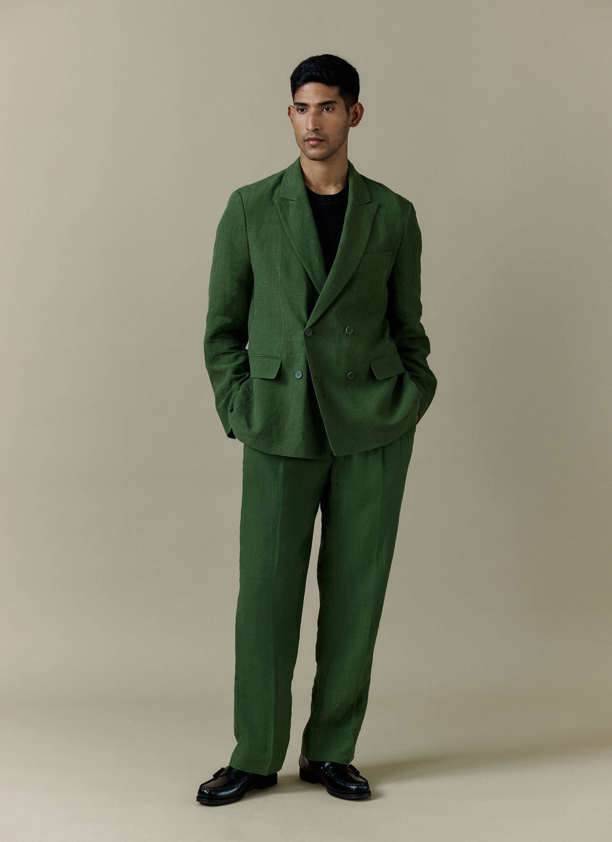 Men's Clifton Linen Double-Breasted Blazer - Forest Green | Percival Customer Favorite