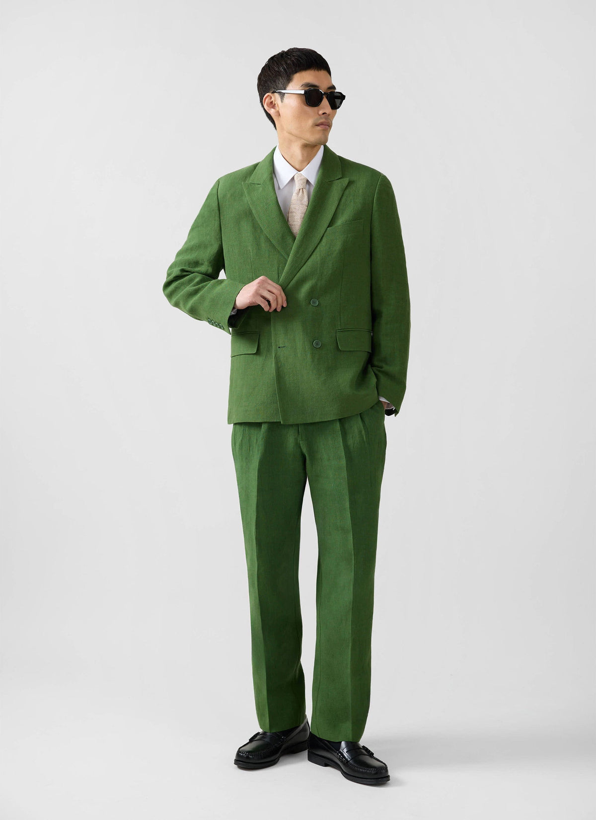 Men's Clifton Linen Double-Breasted Blazer - Forest Green | Percival Customer Favorite