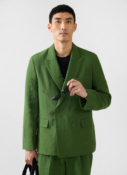 Men's Clifton Linen Double-Breasted Blazer - Forest Green | Percival Customer Favorite