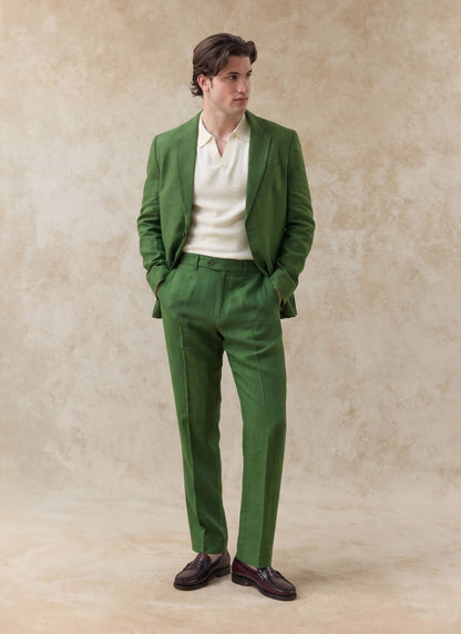 Men's Tailored Linen Trousers - Straight Leg - Forest Green | Percival Smart Buy