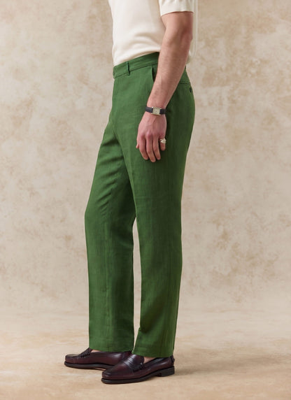 Men's Tailored Linen Trousers - Straight Leg - Forest Green | Percival Smart Buy