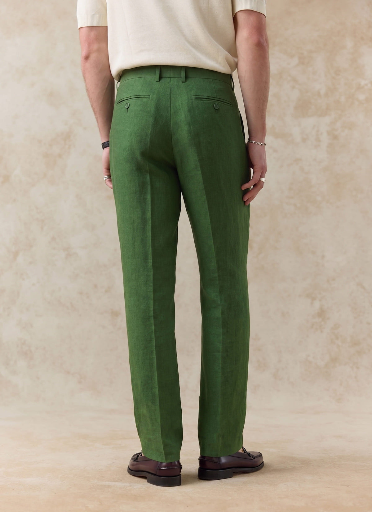 Men's Tailored Linen Trousers - Straight Leg - Forest Green | Percival Smart Buy