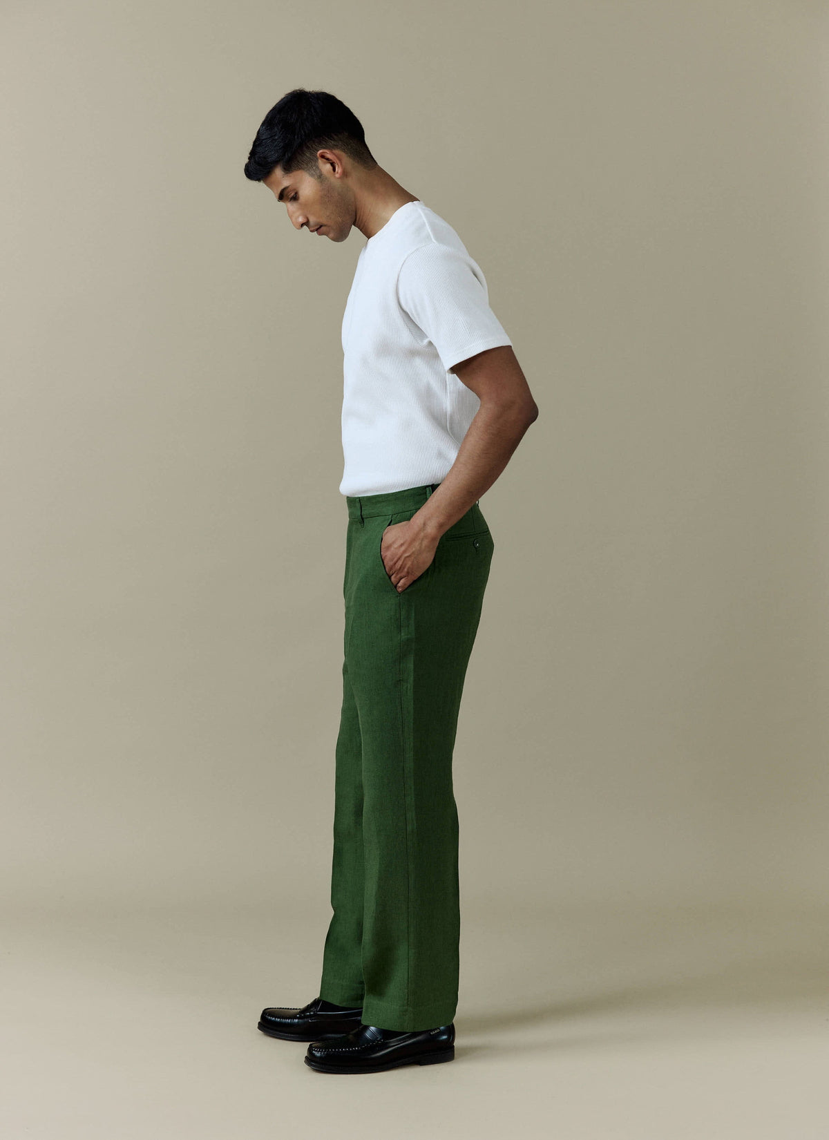 Men's Tailored Linen Trousers - Straight Leg - Forest Green | Percival Smart Buy