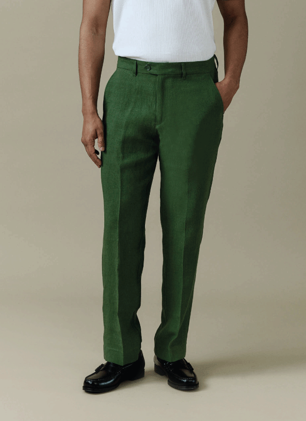 Men's Tailored Linen Trousers - Straight Leg - Forest Green | Percival Smart Buy