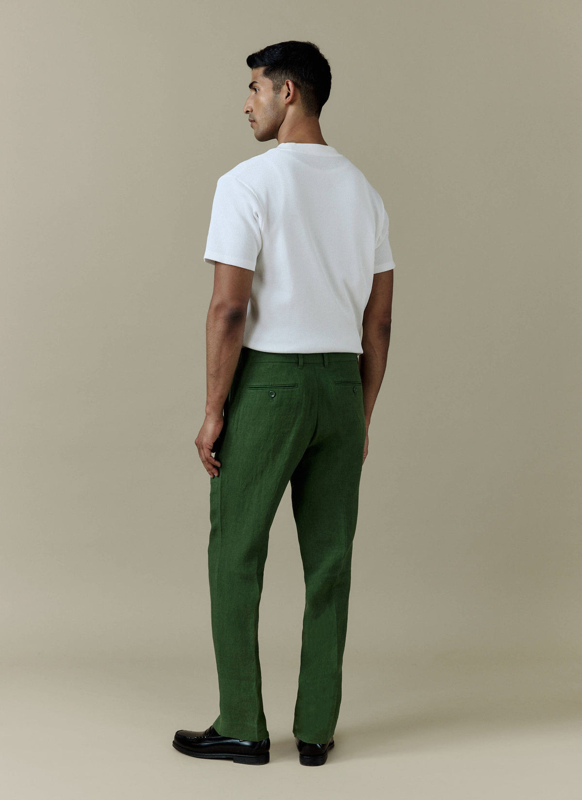 Men's Tailored Linen Trousers - Straight Leg - Forest Green | Percival Smart Buy
