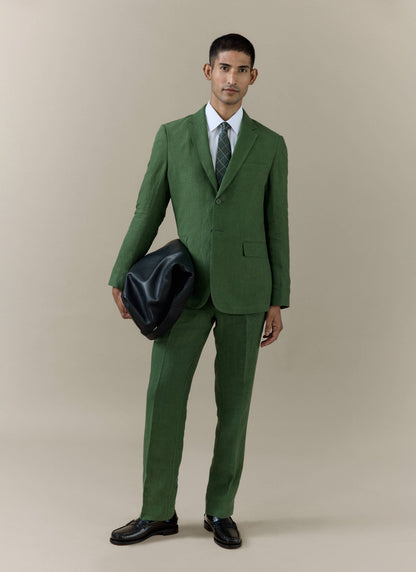 Men's Slim Fit Linen Blazer - Suit Jacket - Forest Green | Percival Top Pick