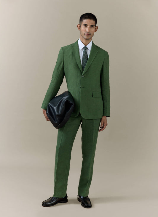 Men's Slim Fit Linen Blazer - Suit Jacket - Forest Green | Percival Top Pick