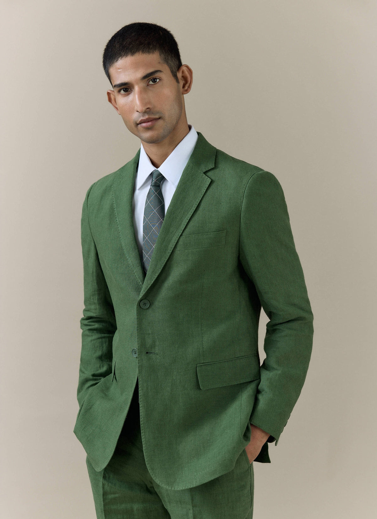 Men's Slim Fit Linen Blazer - Suit Jacket - Forest Green | Percival Top Pick