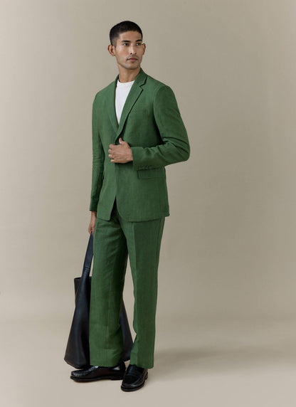 Men's Slim Fit Linen Blazer - Suit Jacket - Forest Green | Percival Top Pick