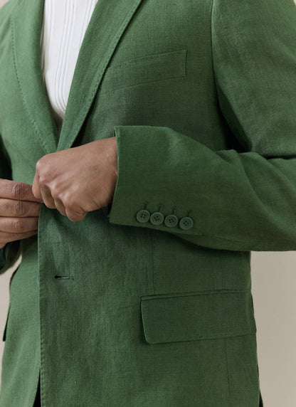 Men's Slim Fit Linen Blazer - Suit Jacket - Forest Green | Percival Top Pick