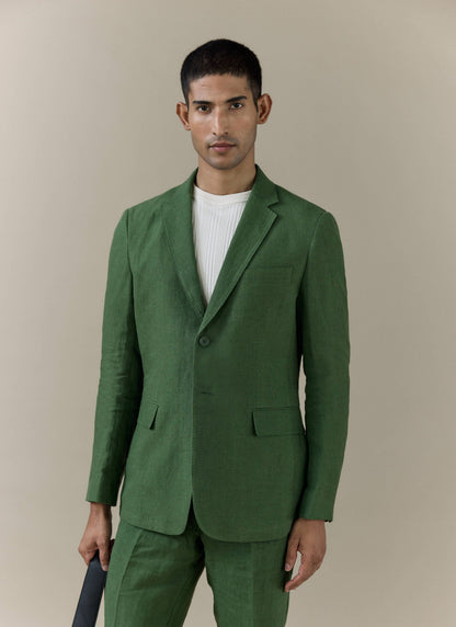 Men's Slim Fit Linen Blazer - Suit Jacket - Forest Green | Percival Top Pick