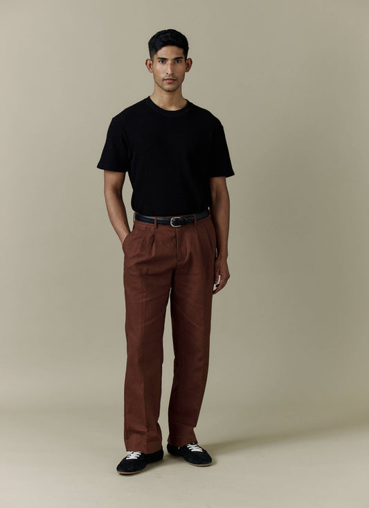 Men's Pleated Suit Trousers - Linen - Brown | Percival Great Value