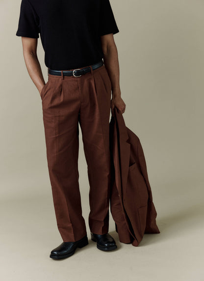 Men's Pleated Suit Trousers - Linen - Brown | Percival Great Value
