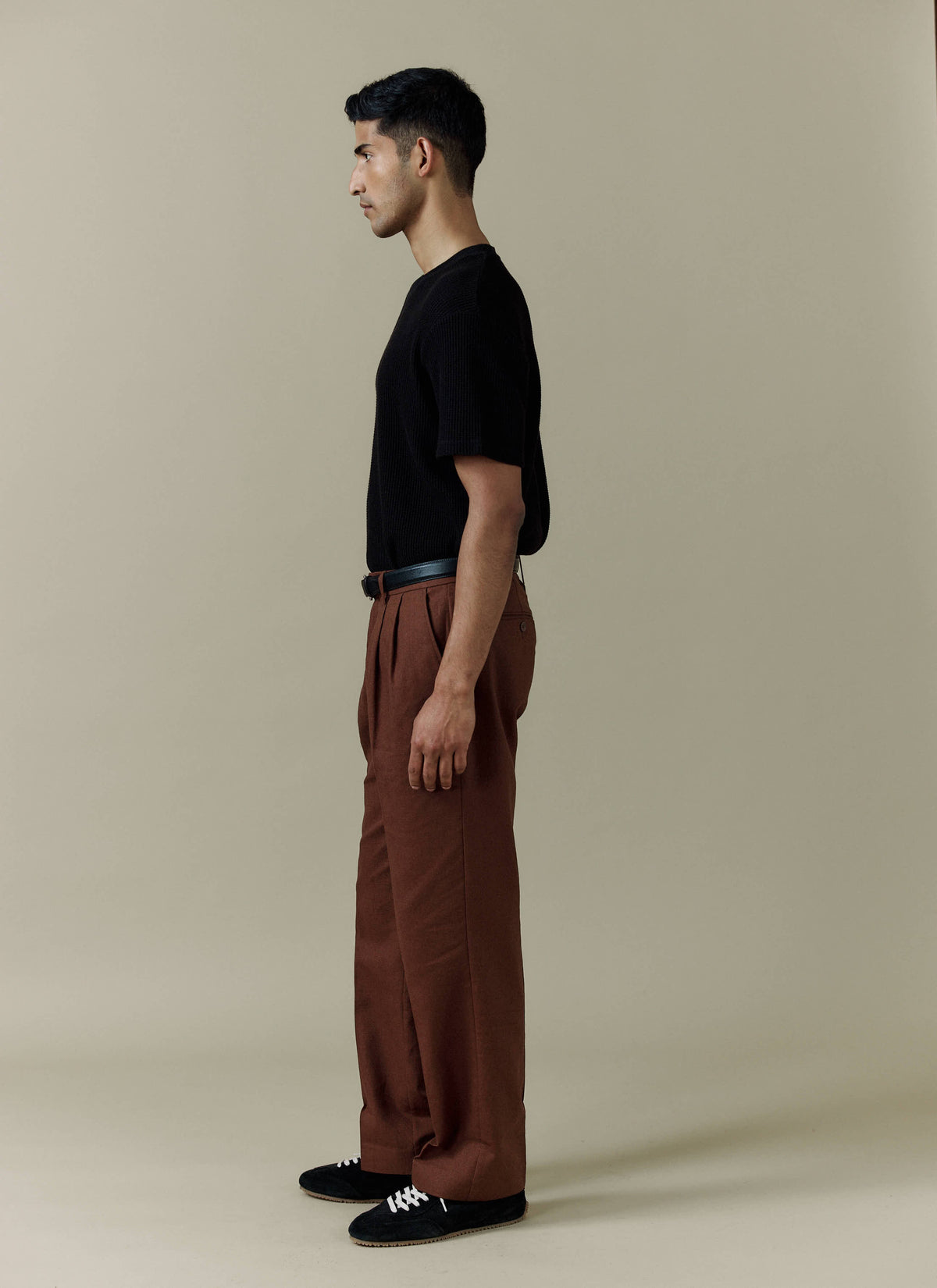 Men's Pleated Suit Trousers - Linen - Brown | Percival Great Value