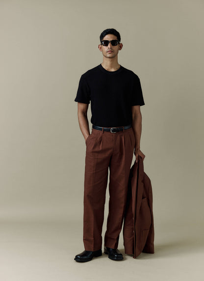 Men's Pleated Suit Trousers - Linen - Brown | Percival Great Value
