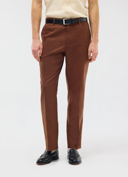 Men's Tailored Linen Trousers - Straight Leg - Brown | Percival Exclusive