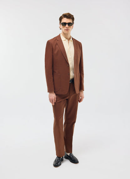 Men's Tailored Linen Trousers - Straight Leg - Brown | Percival Exclusive