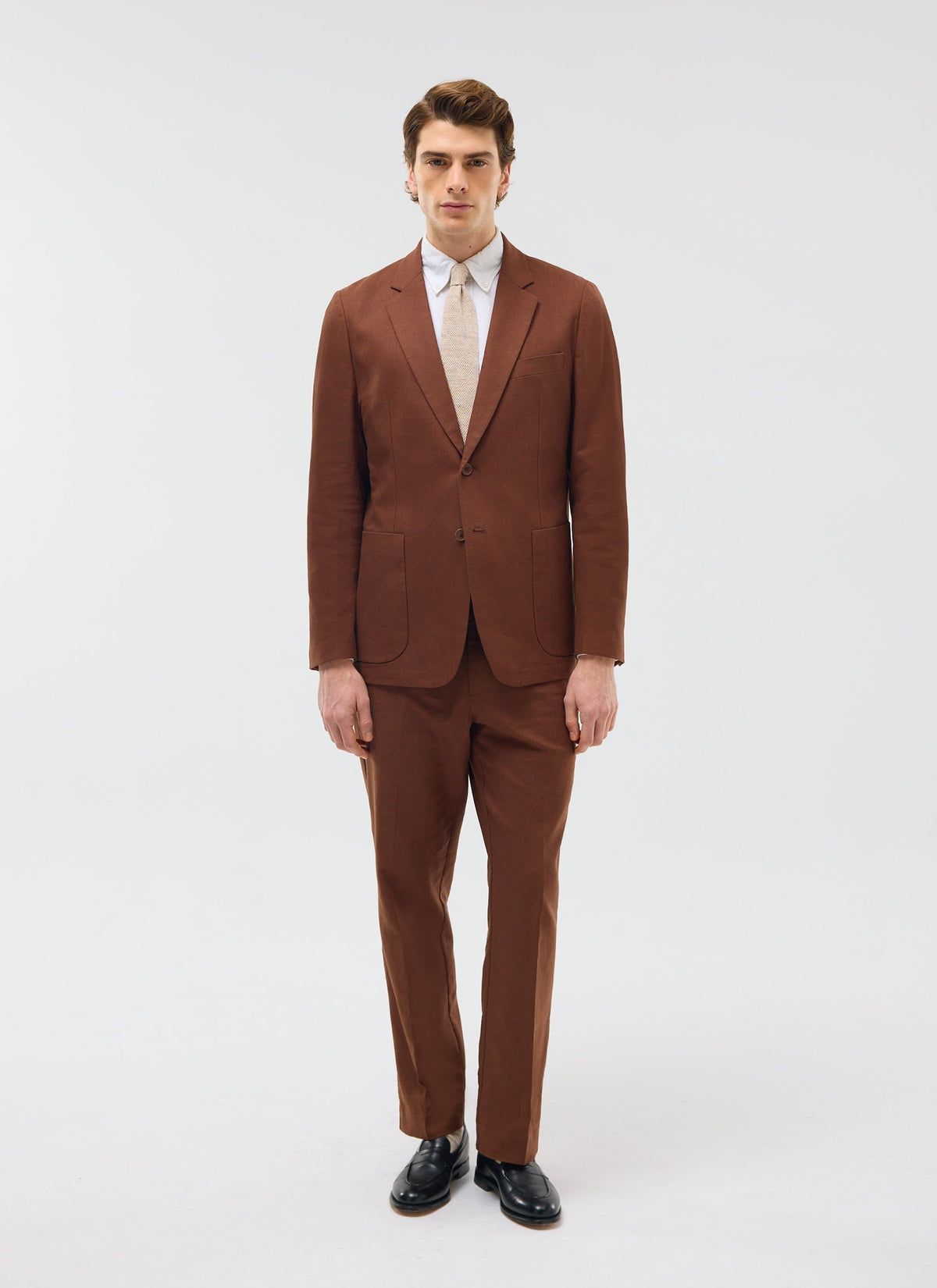 Men's Tailored Linen Trousers - Straight Leg - Brown | Percival Exclusive