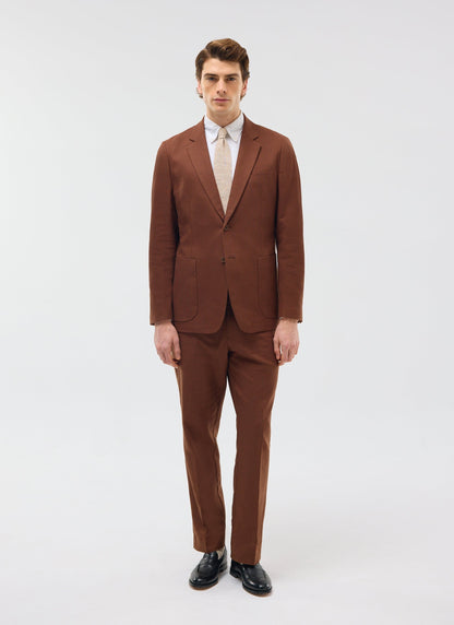 Men's Tailored Linen Trousers - Straight Leg - Brown | Percival Exclusive