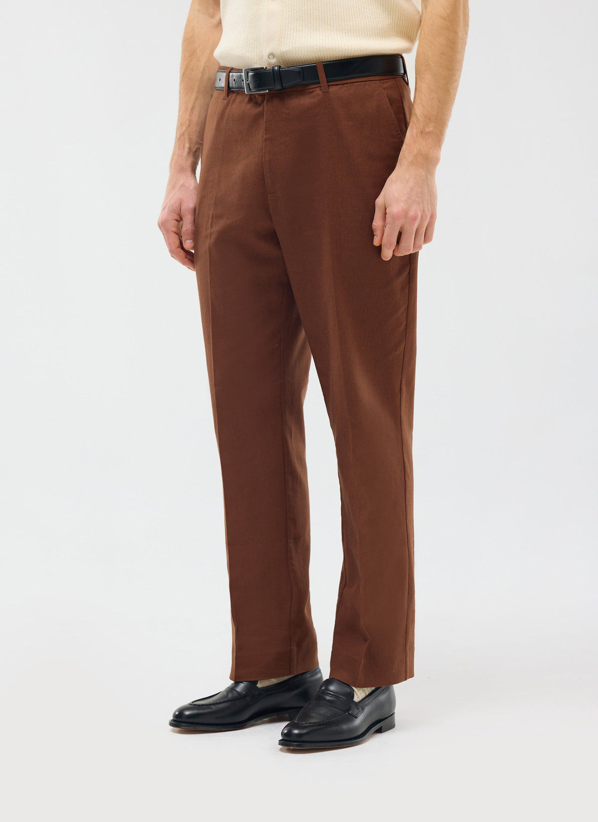 Men's Tailored Linen Trousers - Straight Leg - Brown | Percival Exclusive