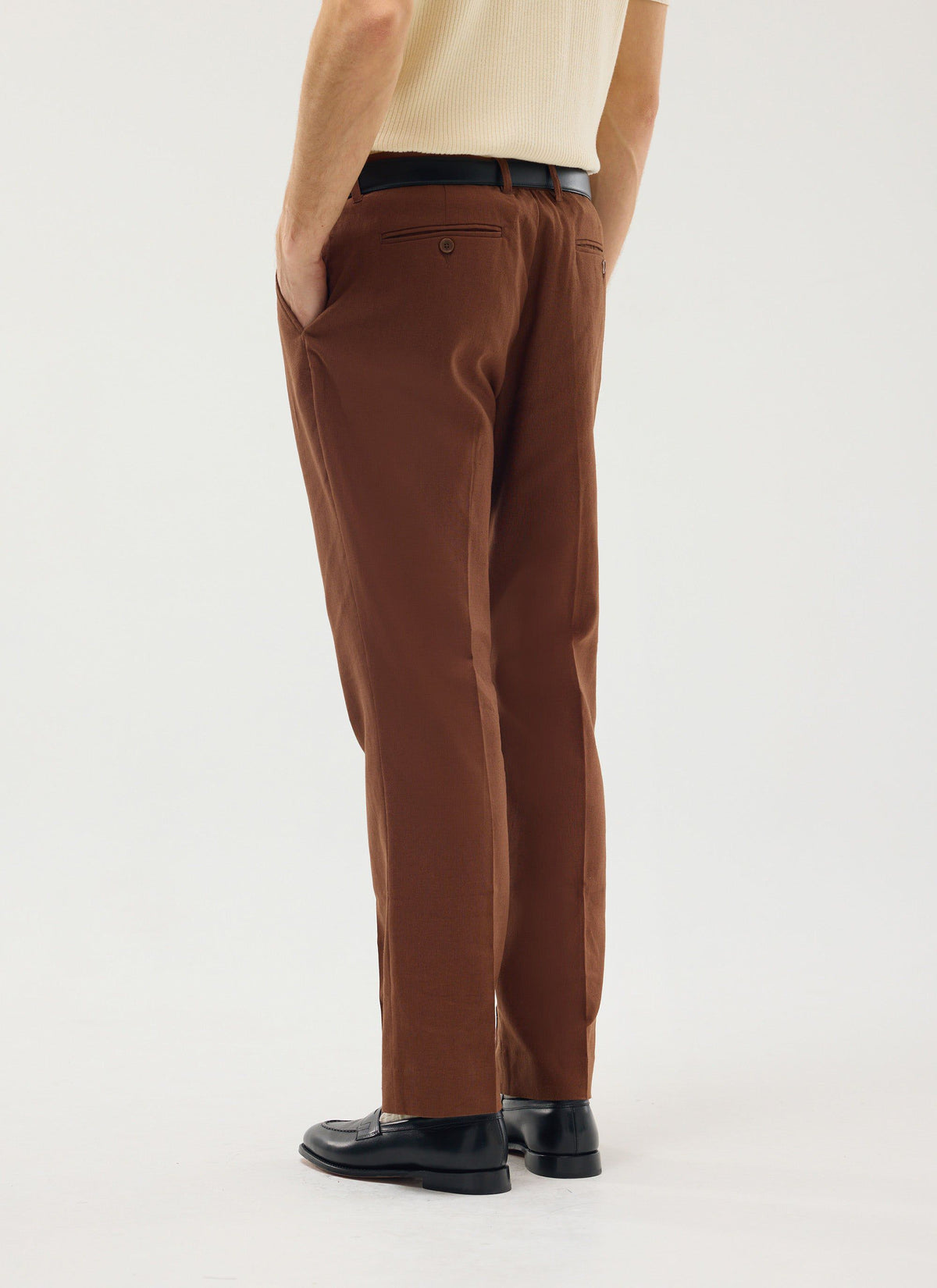 Men's Tailored Linen Trousers - Straight Leg - Brown | Percival Exclusive