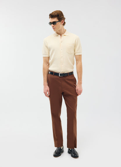 Men's Tailored Linen Trousers - Straight Leg - Brown | Percival Exclusive