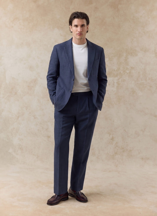 Men's Linen Blazer - Suit Jacket - Navy Blue | Percival Recommended